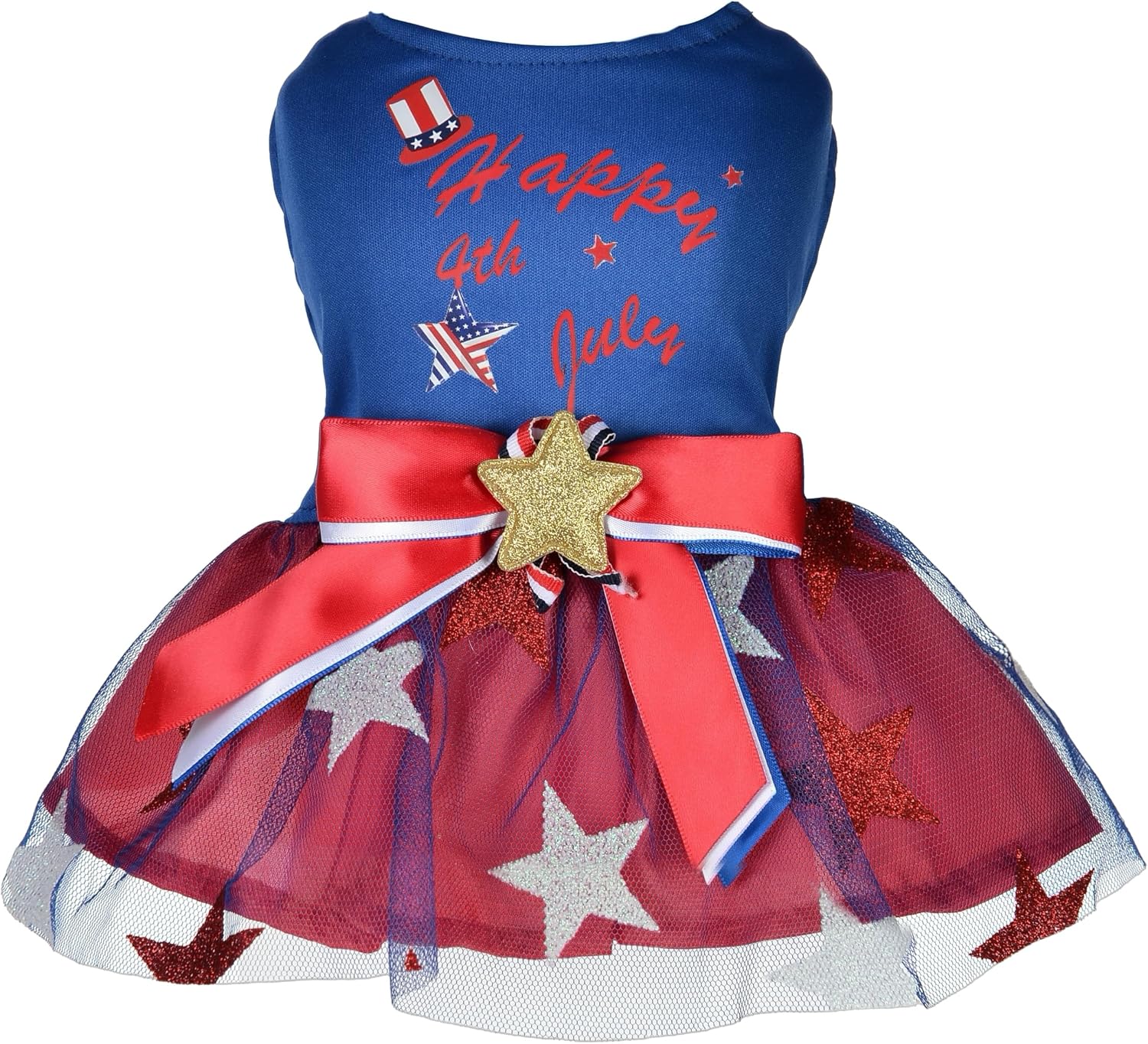 YSTAR Patriotic Dog Tutu Dress front view showcasing the red white and blue star pattern