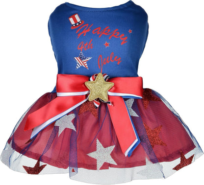 YSTAR Patriotic Dog Tutu Dress front view showcasing the red white and blue star pattern