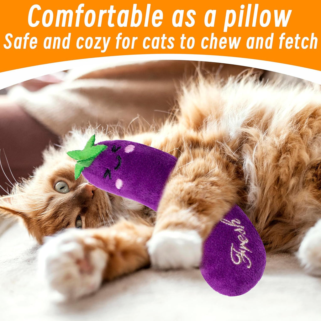 Indoor cat engaging with colorful Seyezo catnip plush toys