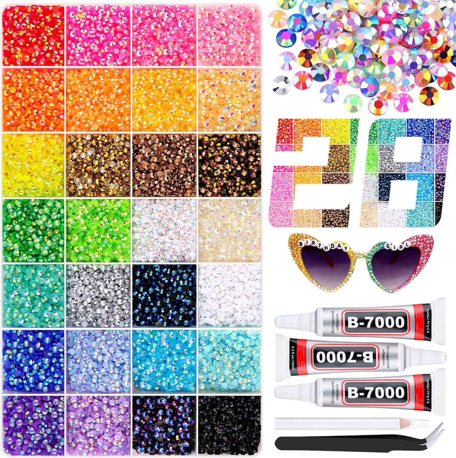Belleboost 34000 pieces resin rhinestones kit front view with storage box