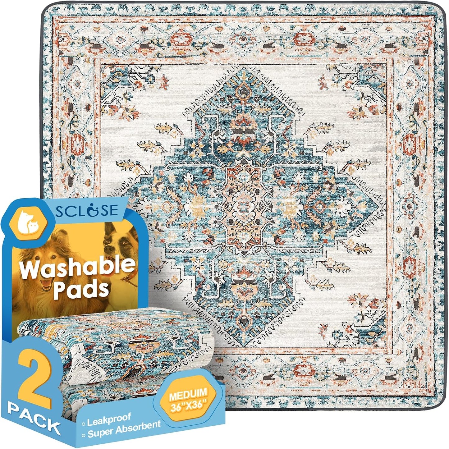 SCLOSE Washable Pee Pad for Dogs, 32" x 24" Reusable Puppy Pads Waterproof Dog Rugs, Super Absorbent, Leakproof, Dog Crate Pad, Playpen Mat, Whelping Pads, Vintage - Image 14