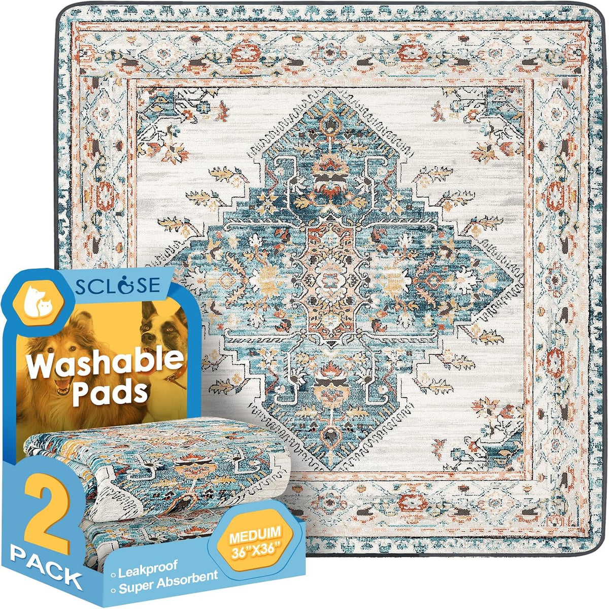 SCLOSE Washable Pee Pad for Dogs, 32" x 24" Reusable Puppy Pads Waterproof Dog Rugs, Super Absorbent, Leakproof, Dog Crate Pad, Playpen Mat, Whelping Pads, Vintage - Image 14