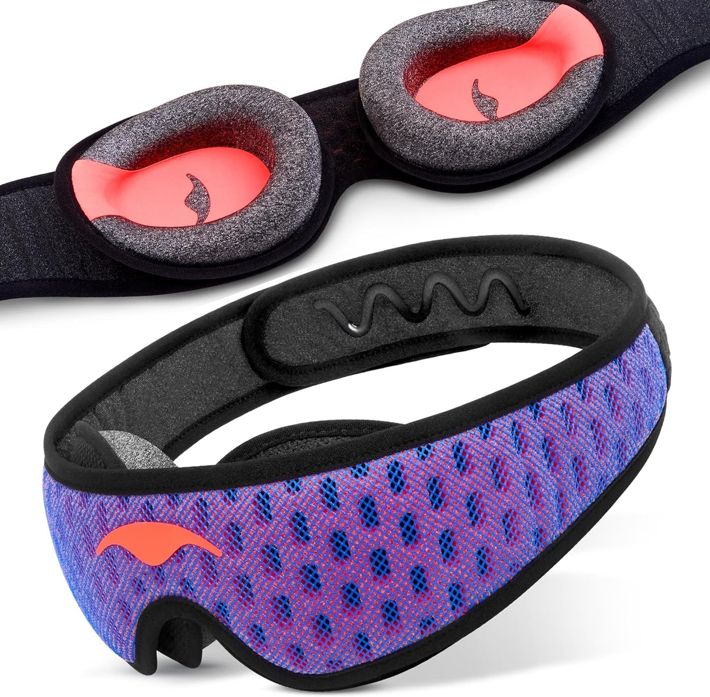 Manta Pro Sleep Mask front view showing breathable mesh and logo.