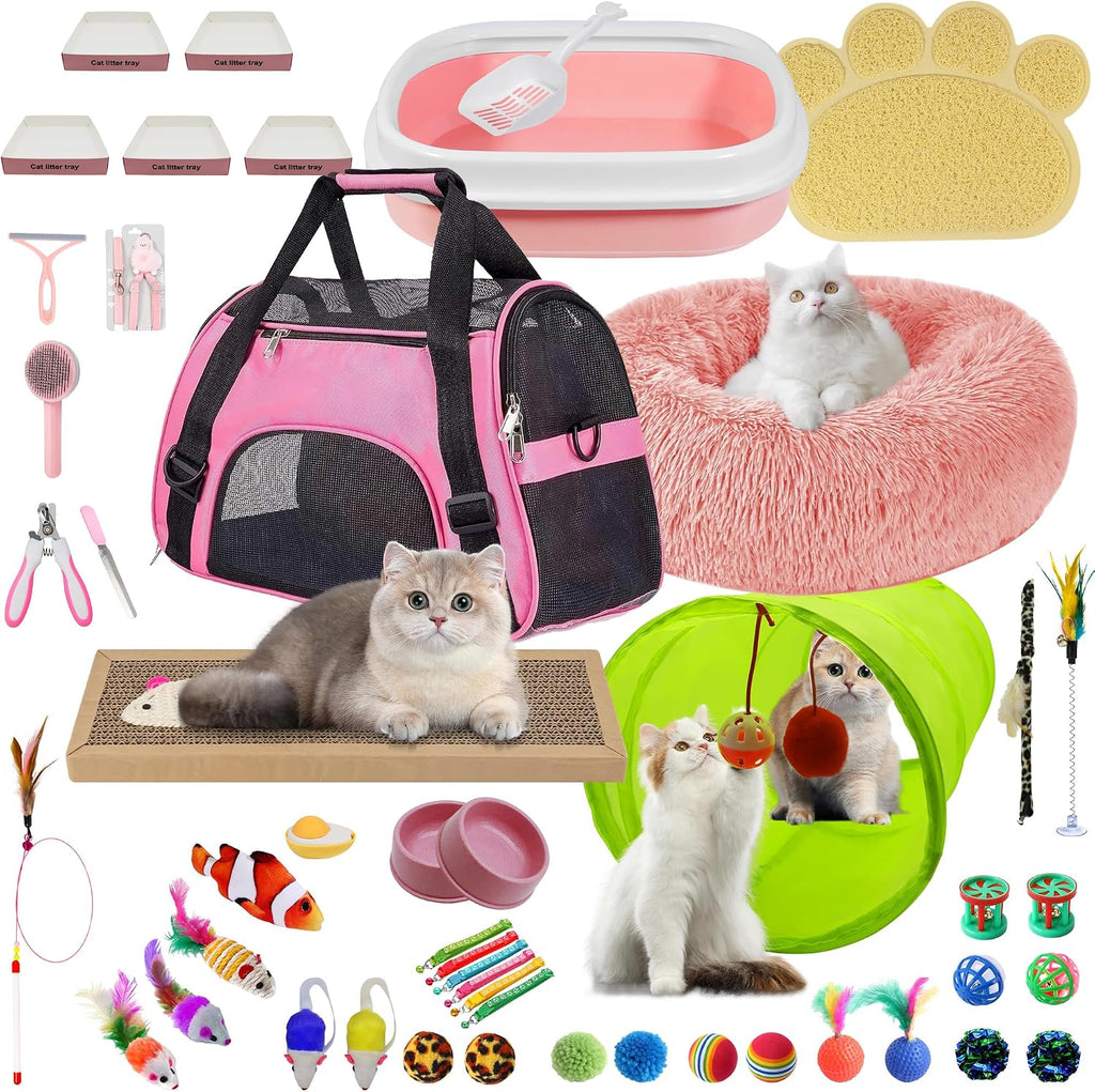 BERXOL kitten essentials starter kit front view complete pink pet care bundle
