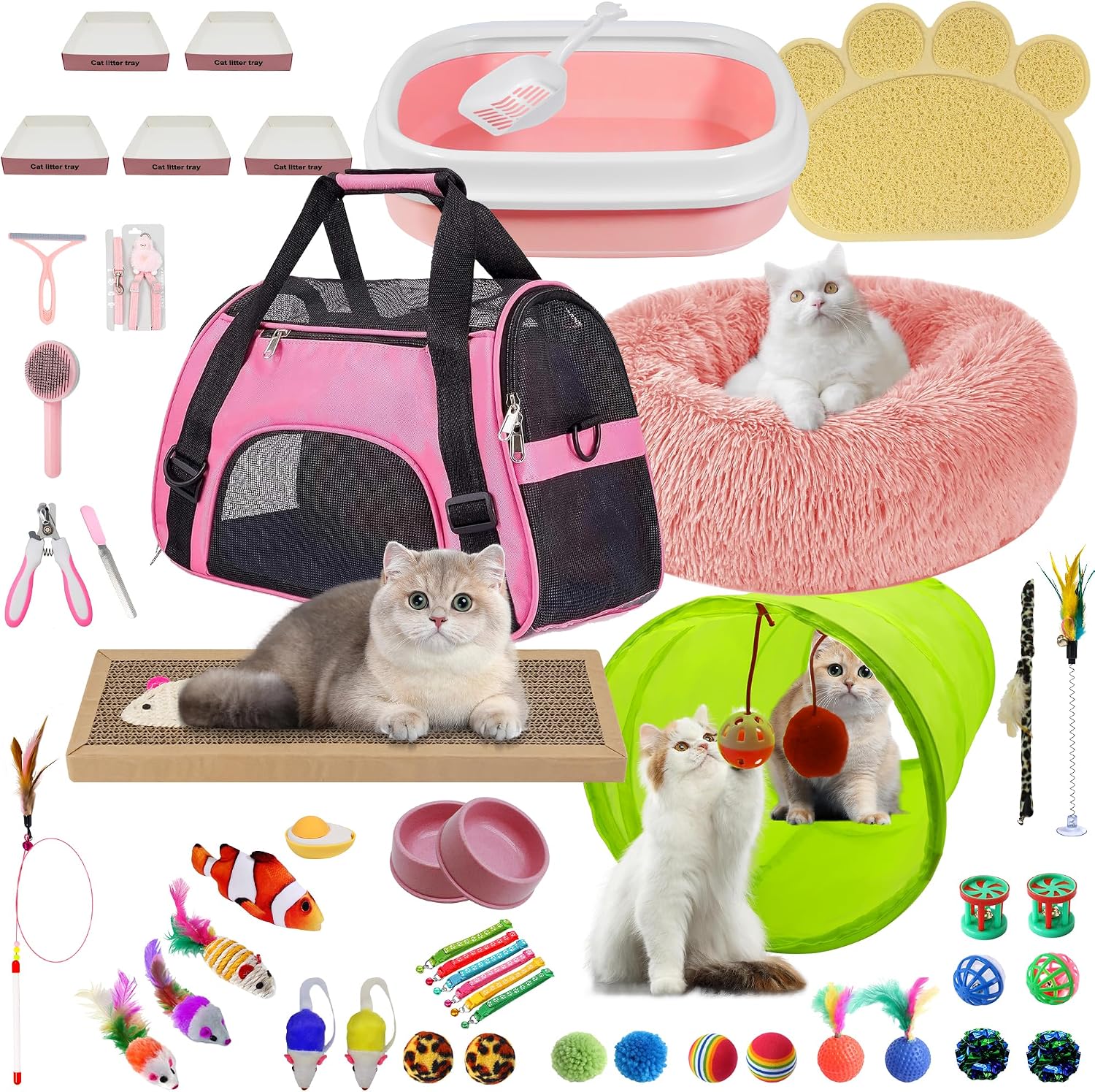 BERXOL kitten essentials starter kit front view complete pink pet care bundle