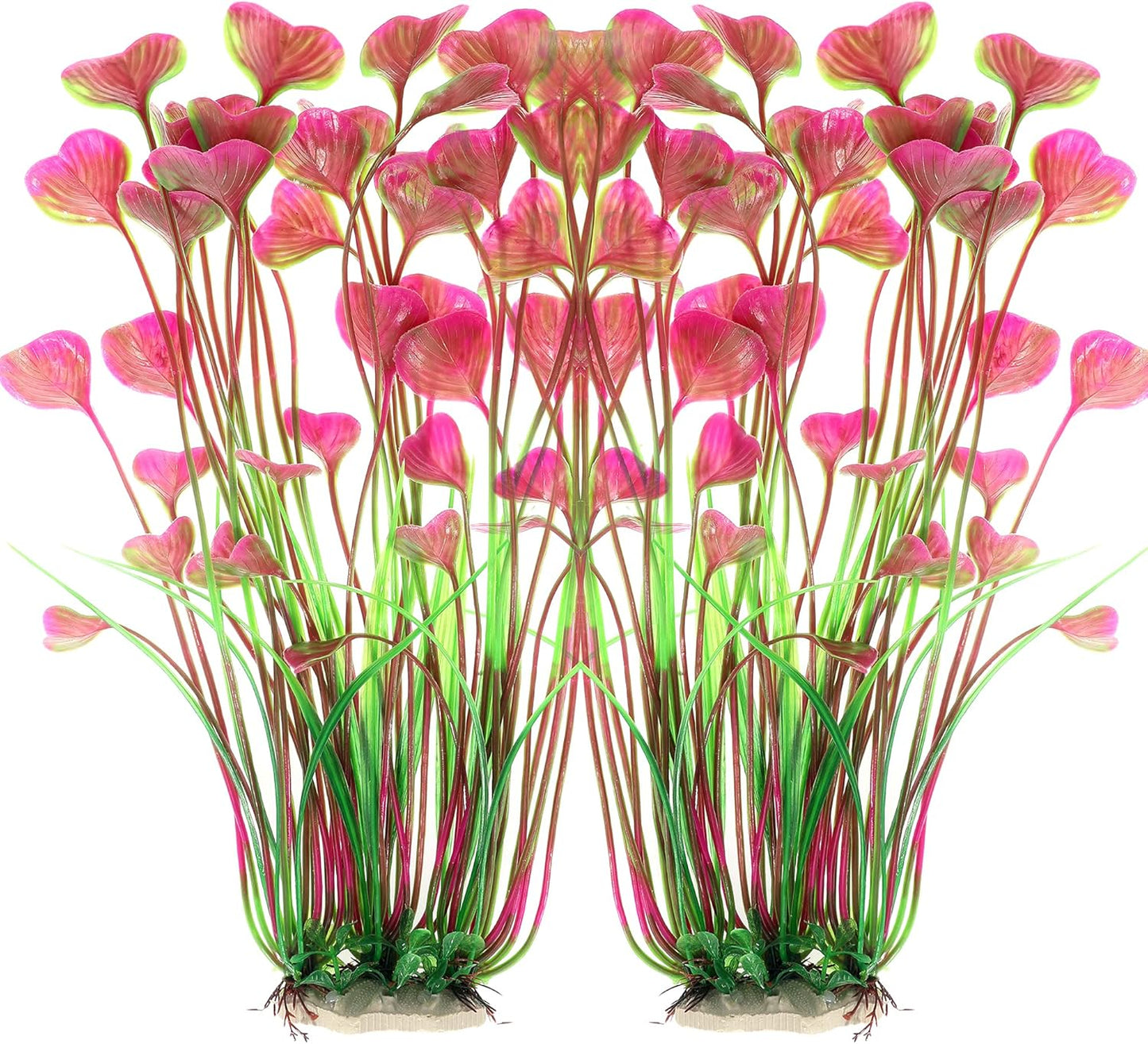 ALEGI large artificial aquarium plants front view showing heart shaped red leaves for fish tank decoration.
