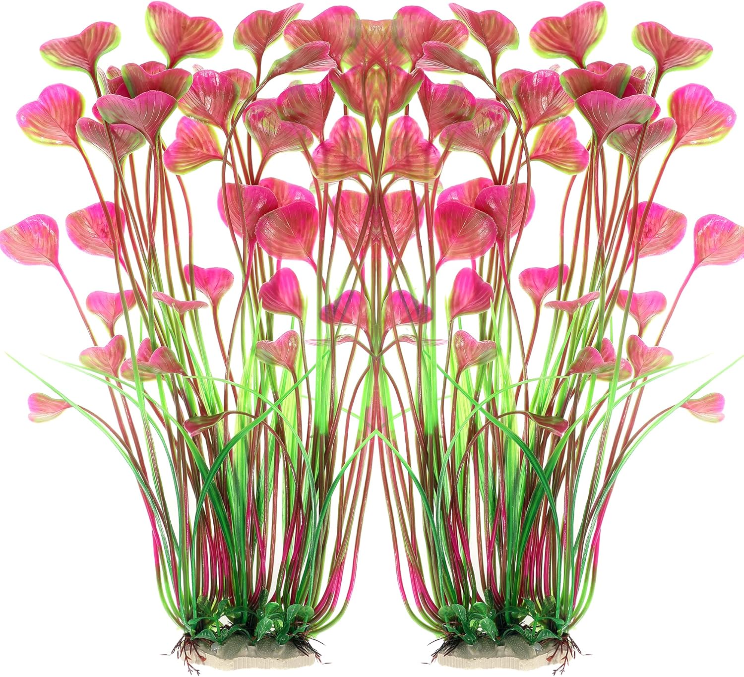 ALEGI large artificial aquarium plants front view showing heart shaped red leaves for fish tank decoration.