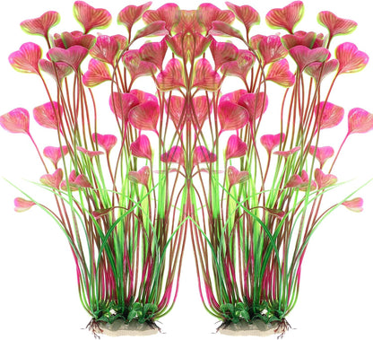 ALEGI large artificial aquarium plants front view showing heart shaped red leaves for fish tank decoration.