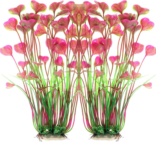 ALEGI large artificial aquarium plants front view showing heart shaped red leaves for fish tank decoration.