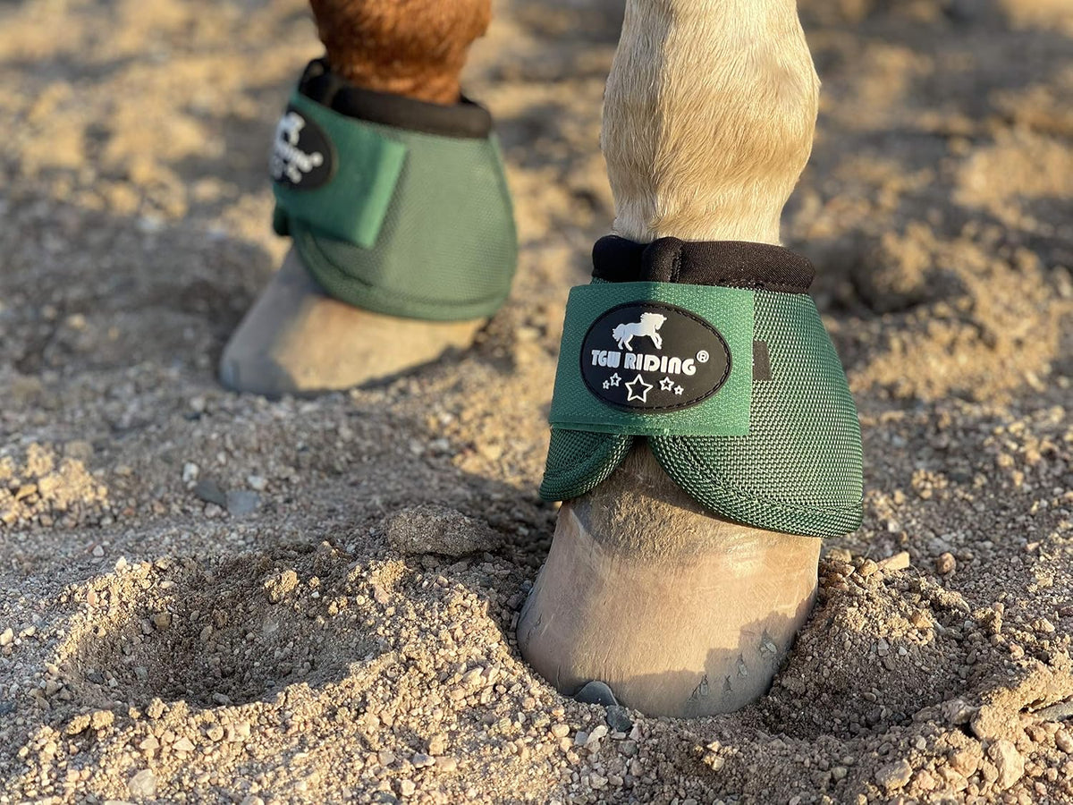 No-turn horse bell boots showing internal shock absorbing lining
