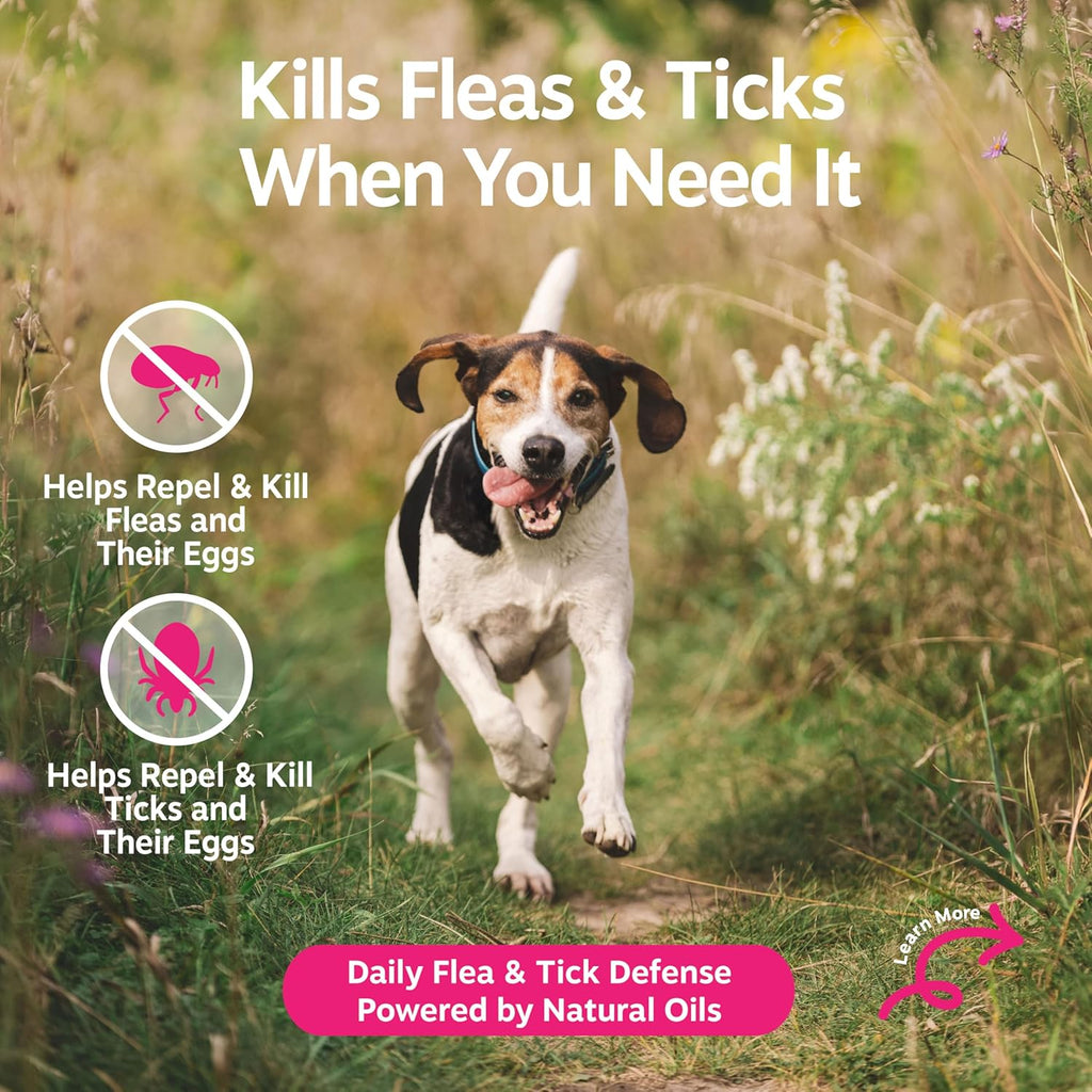 Close up of Zesty Paws flea and tick spray natural ingredients label