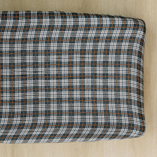 Mebie Baby changing pad cover front view in navy plaid pattern