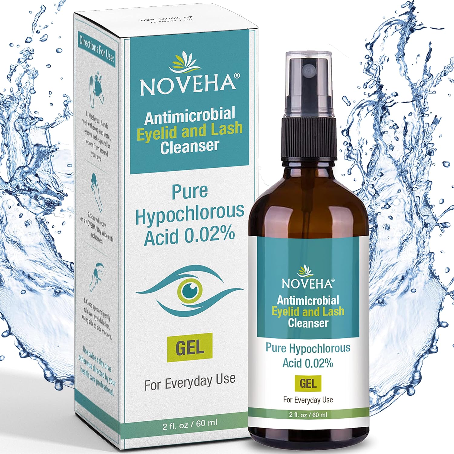 NOVEHA Eyelid Cleanser bottle and box front view for stye treatment