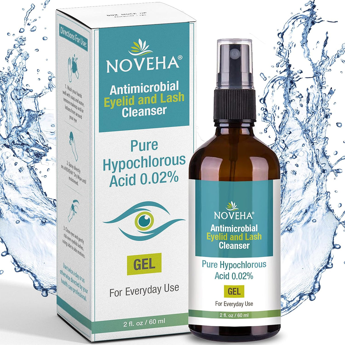 NOVEHA Eyelid Cleanser bottle and box front view for stye treatment