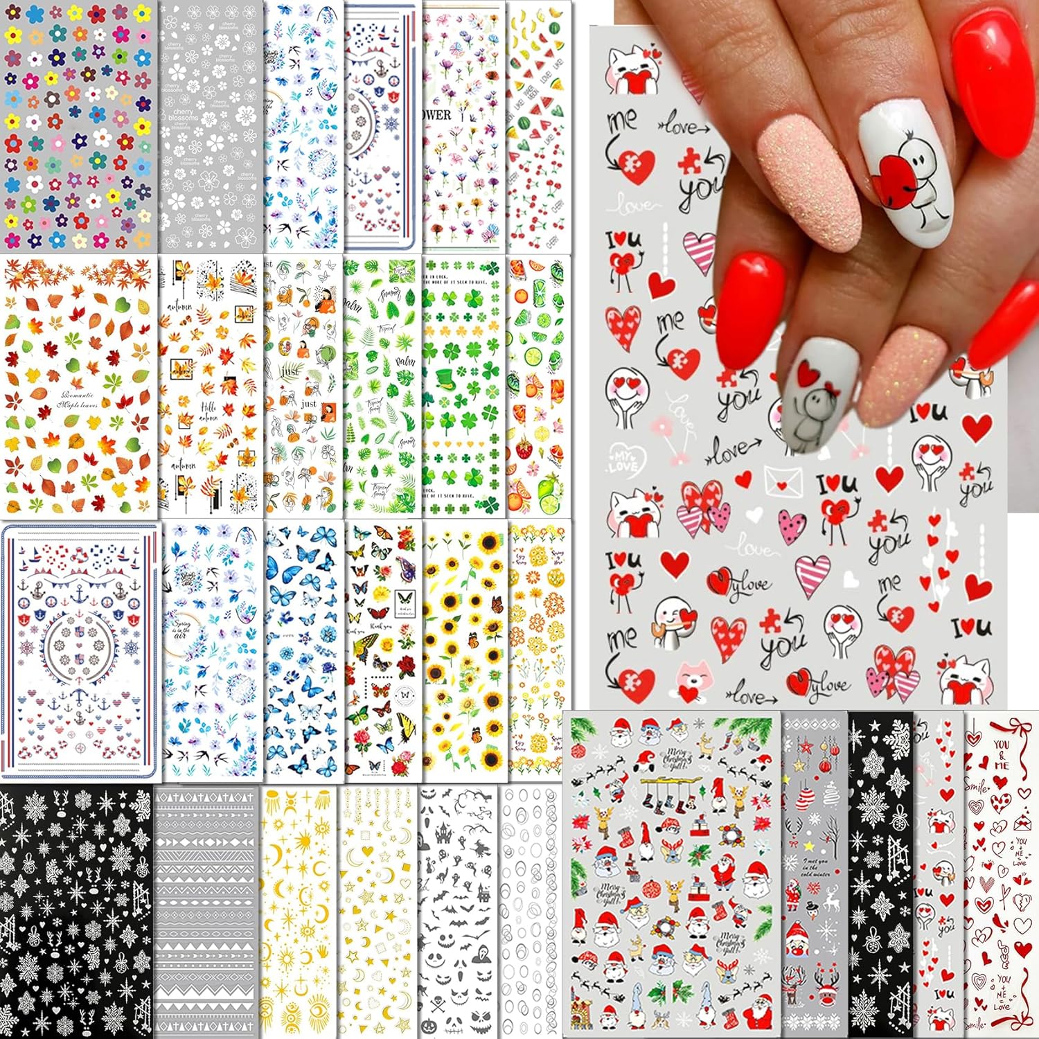 Iddfeve 30 sheets holiday nail art stickers front view