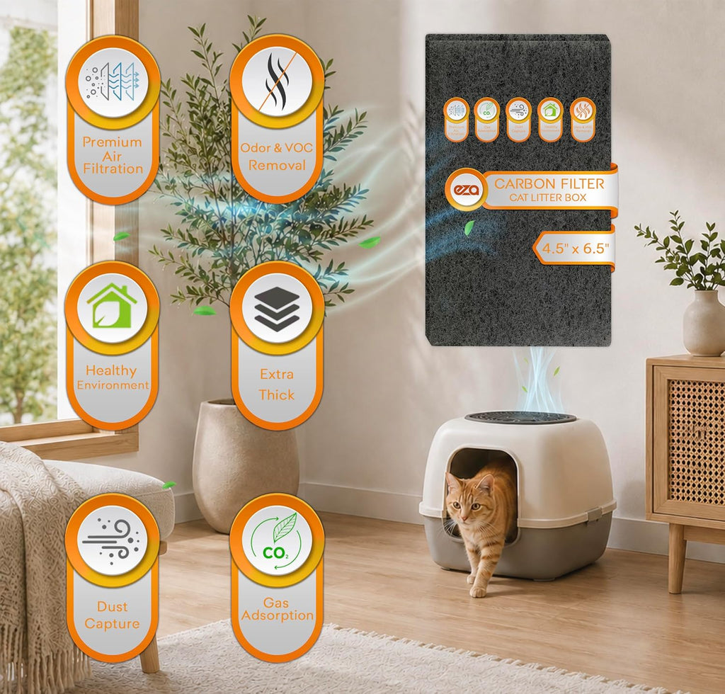 Ten pack of activated carbon replacement air filters for hooded pet litter pans.