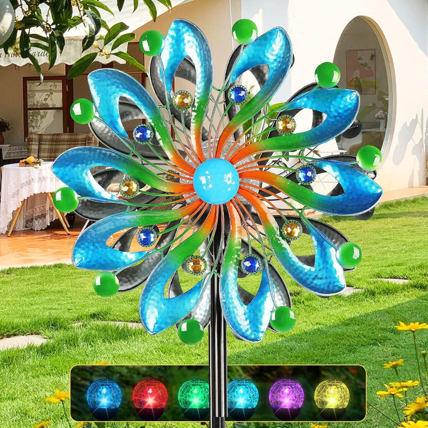 MLKNK 75 inch kinetic wind spinner front view in navy blue