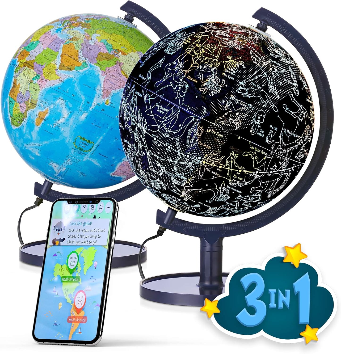 Sjsmartglobe interactive 10 inch world globe front view