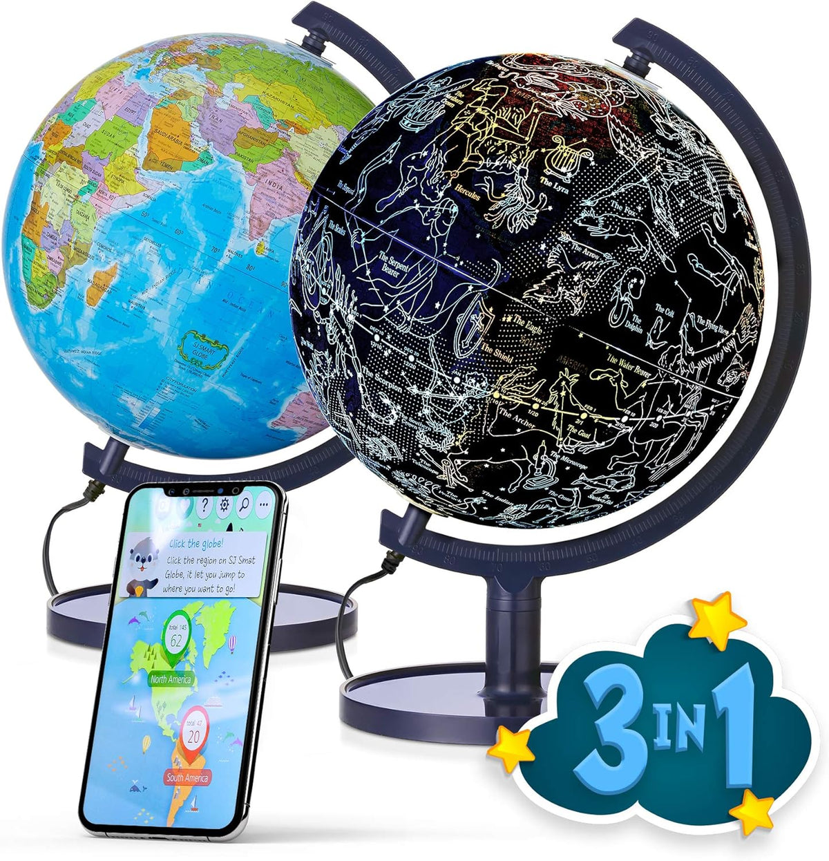 Sjsmartglobe interactive 10 inch world globe front view