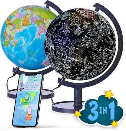 Sjsmartglobe interactive 10 inch world globe front view