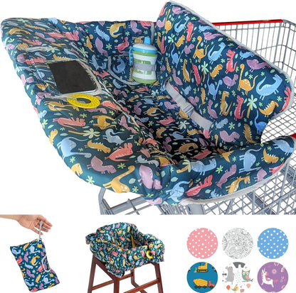 Suessie shopping cart cover dinosaurs front view on a grocery trolley