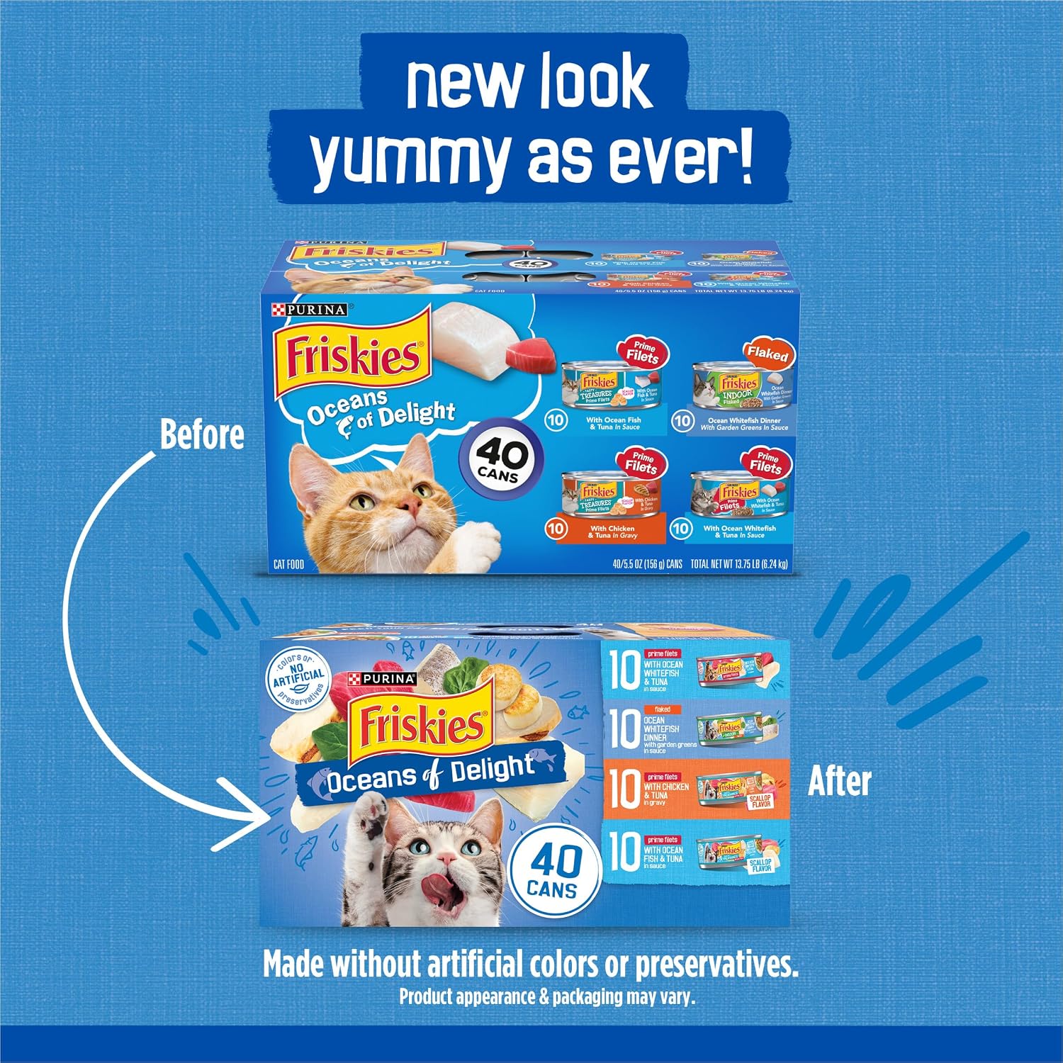 Purina Friskies Oceans of Delight wet cat food cans display