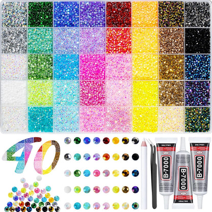 40000+Pcs Resin Jelly Rhinestones for Bedazzling, 3mm Multicolor Flat Back Gems Bedazzler Kit with 3Pcs 10ml B7000 Jewelry Glue, Colorful Bulk Jewels for Book Shoes Crafts Tumblers Nail Art DIY - Image 1