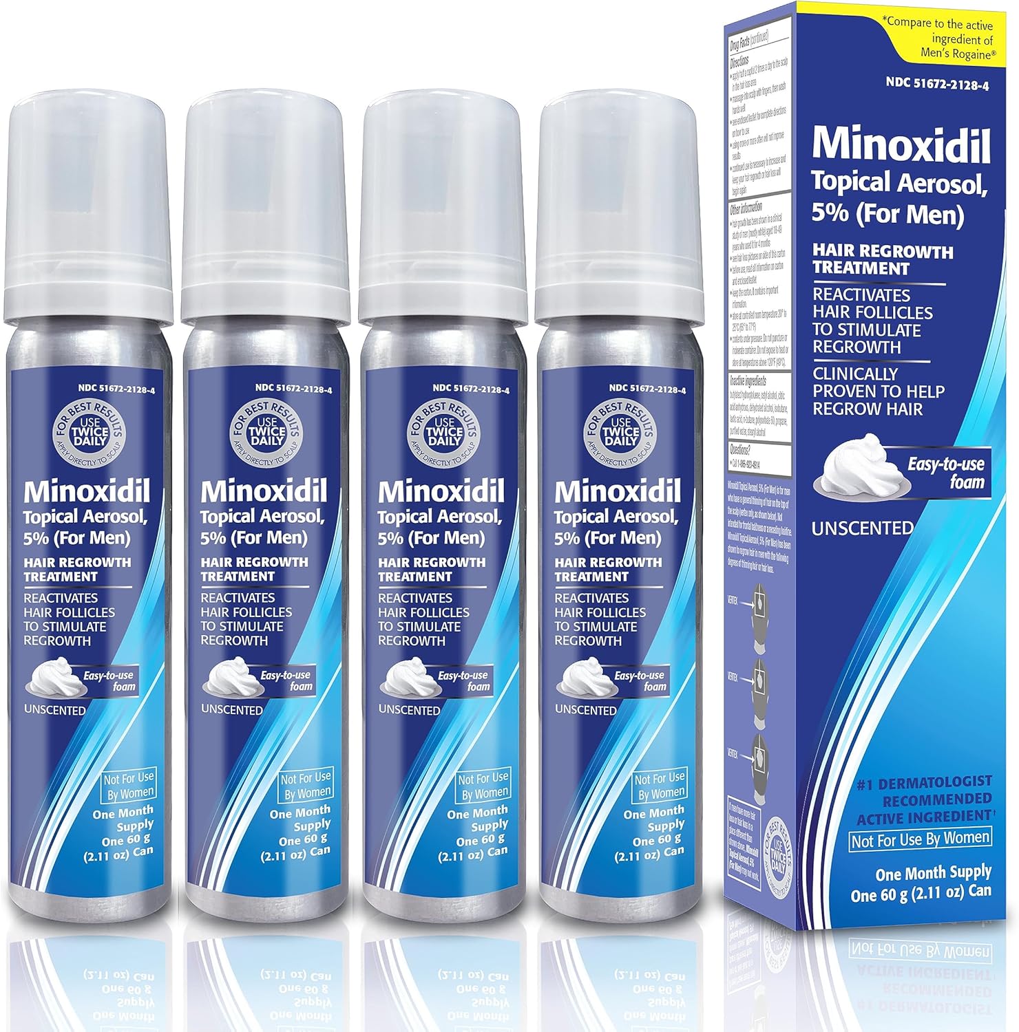 Taro Minoxidil 5 percent topical aerosol foam front view of the 4 pack box for men hair regrowth