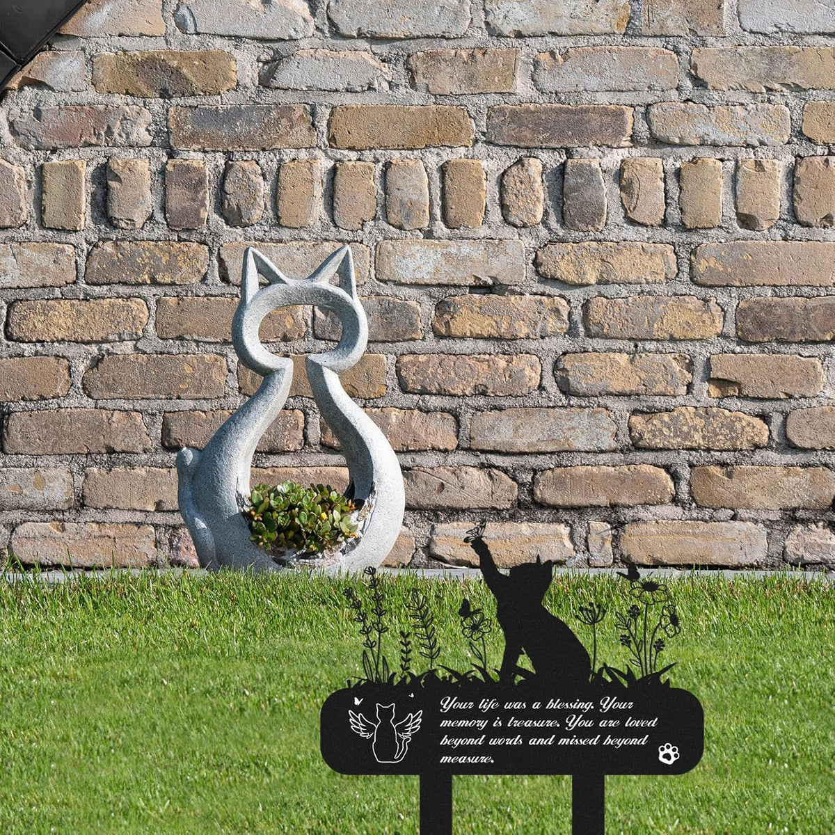 Close up of the sentimental poem on the black powder coated metal pet headstone stake