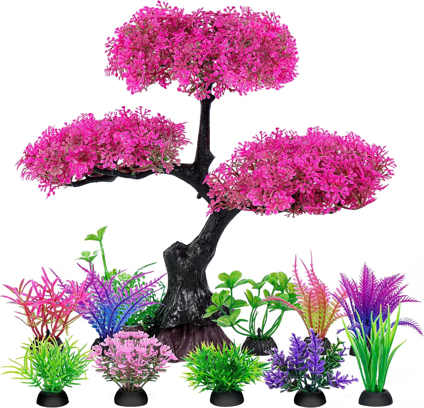 Ameliade aquarium artificial plastic plants decoration front view in a clean fish tank setup.