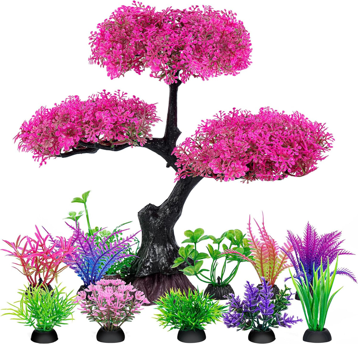 Ameliade pink cherry blossom tree aquarium decor set front view