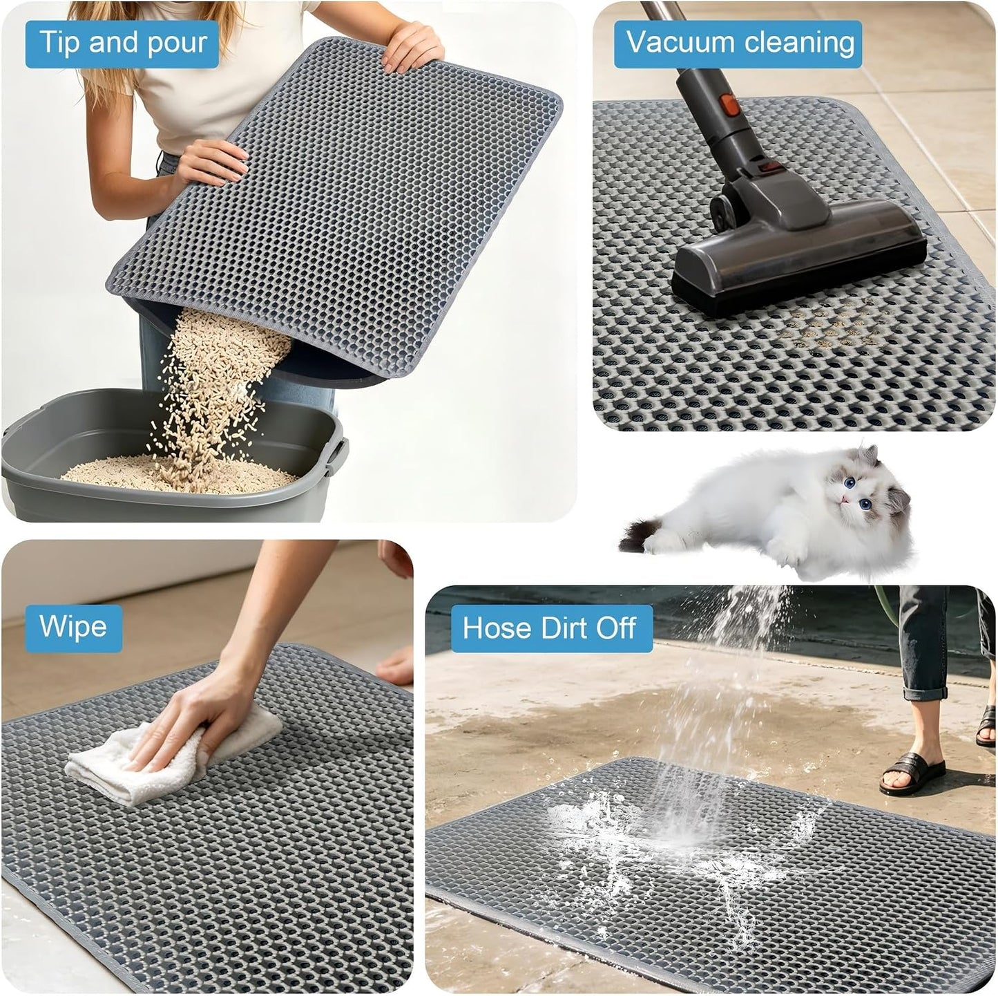 Waterproof and non slip leather textured bottom of cat litter mat