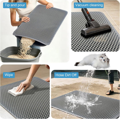 Waterproof and non slip leather textured bottom of cat litter mat