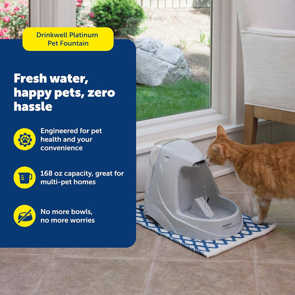 Side profile of PetSafe Drinkwell Platinum automatic water fountain
