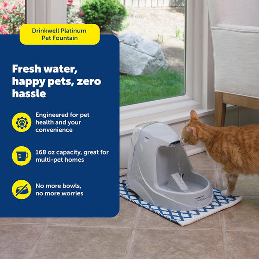 Side profile of PetSafe Drinkwell Platinum automatic water fountain