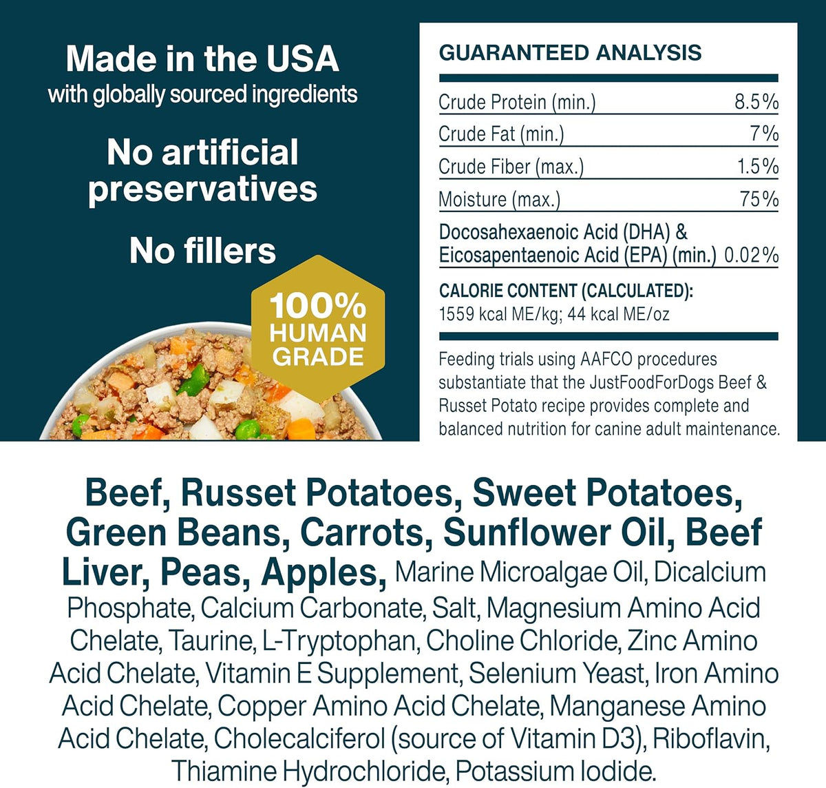 USA imported JustFoodForDogs fresh pet food 18 pack