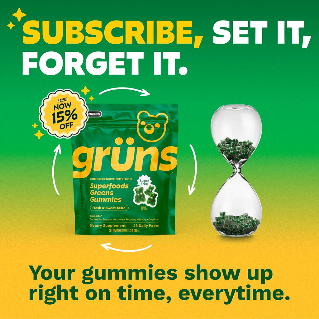 Gruns Adult Greens Gummies Sugar Free Multivitamin & Prebiotic Fiber, 28 ct - Image 2