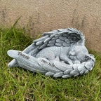 Youruitom personalized garden cat memorial stone front view showcasing sleeping kitten in angel wings