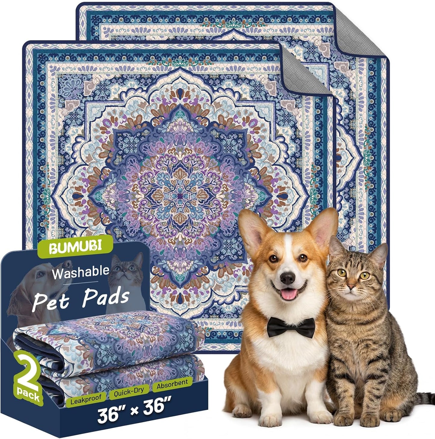 Washable Pee Pads for Dogs,Super Absorbent Reusable Puppy Training Pads, Leak-Proof & Non-Slip,for Potty Training,Whelping,Crate & Playpen24x36in(Pack of 2), Grayish Blue - Image 14
