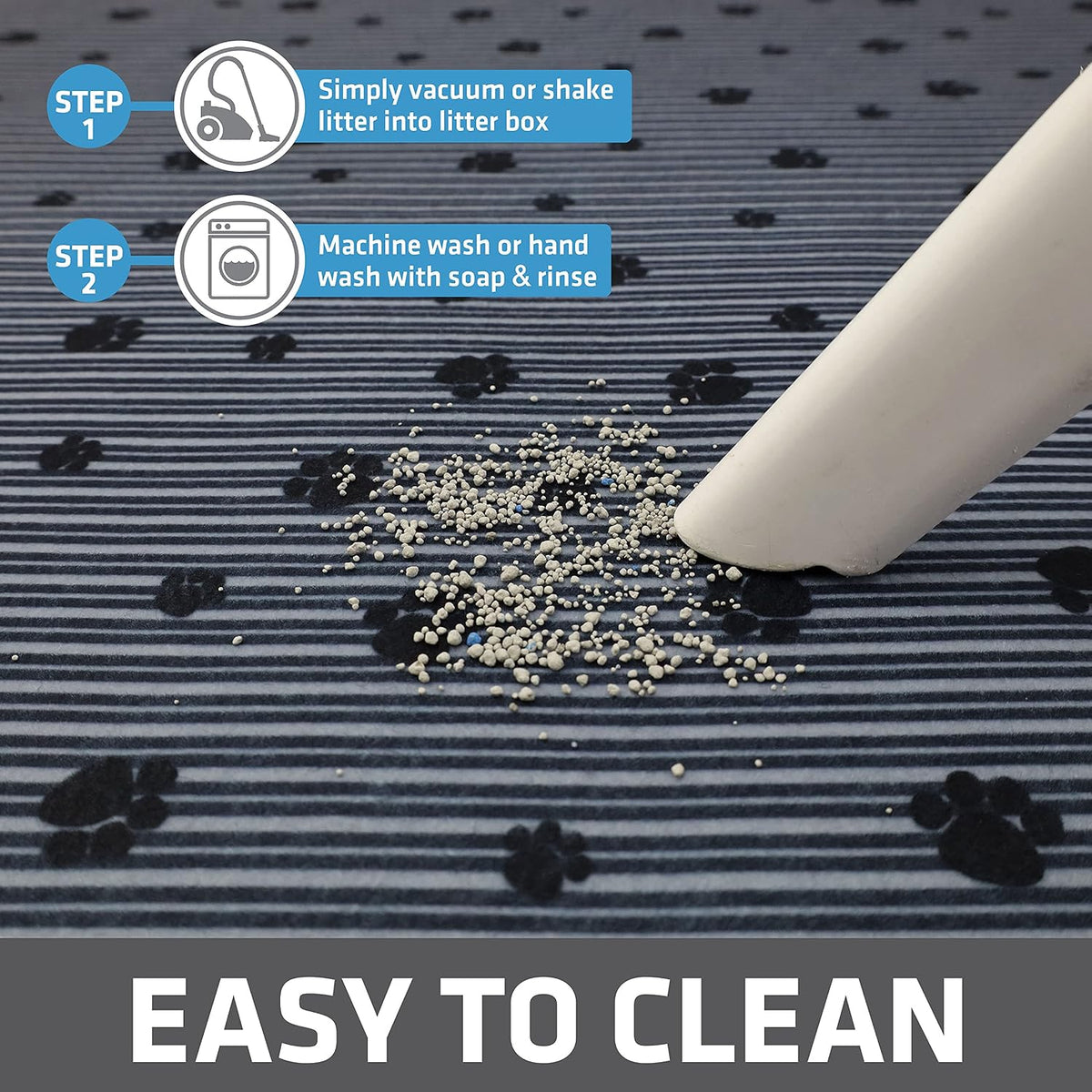 Demonstration of the slip resistant backing on a Drymate pet mat keeping it flat during vacuum cleaning.