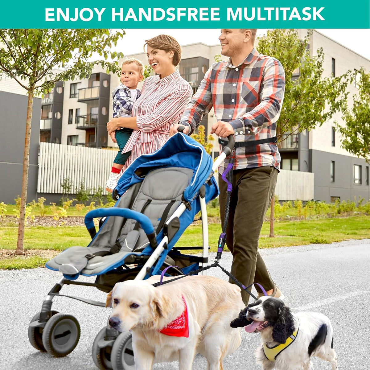 PetAmi adjustable hands free dog leash waist belt set for outdoor jogging.