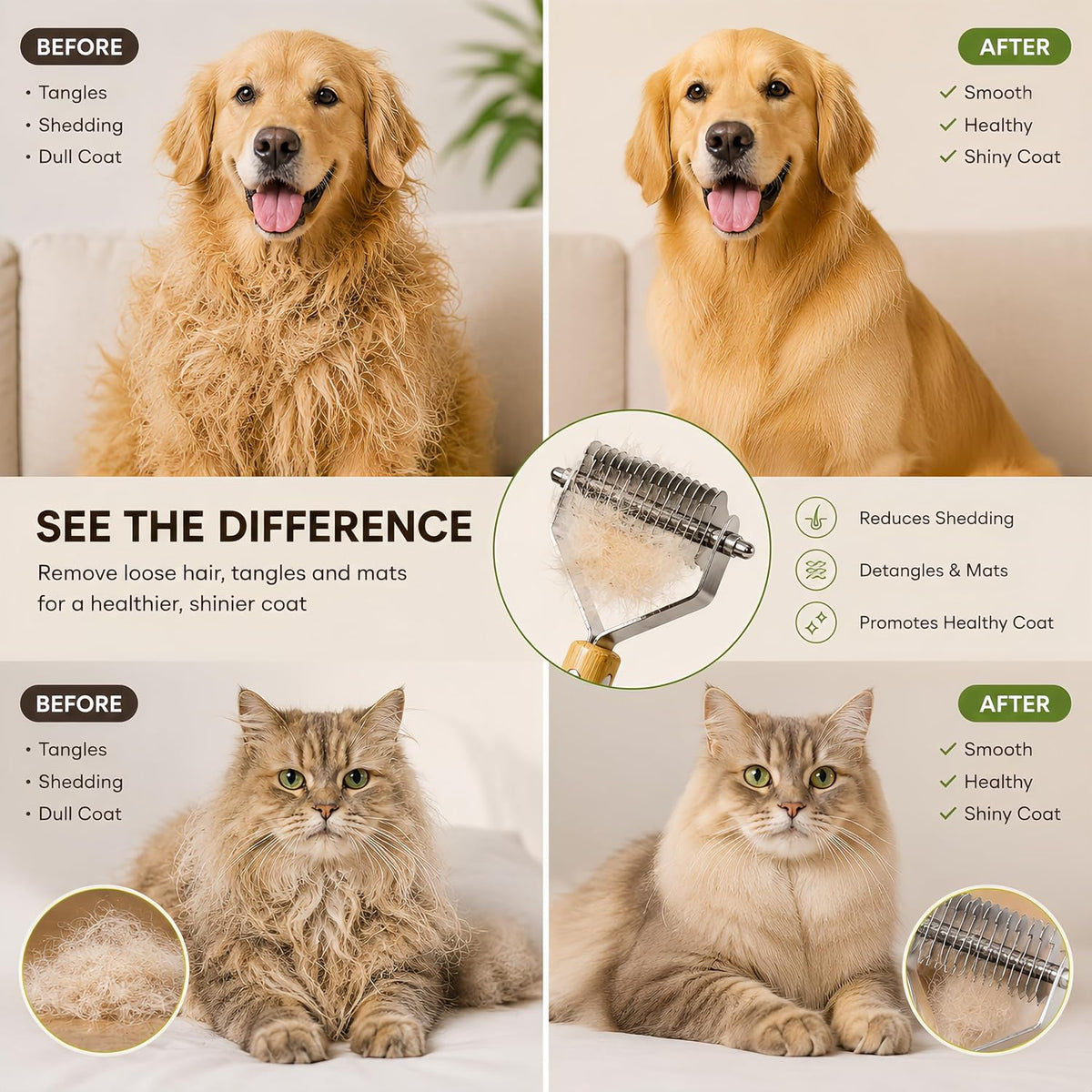 Juyoolumin cat and dog detangling dematting tool close up