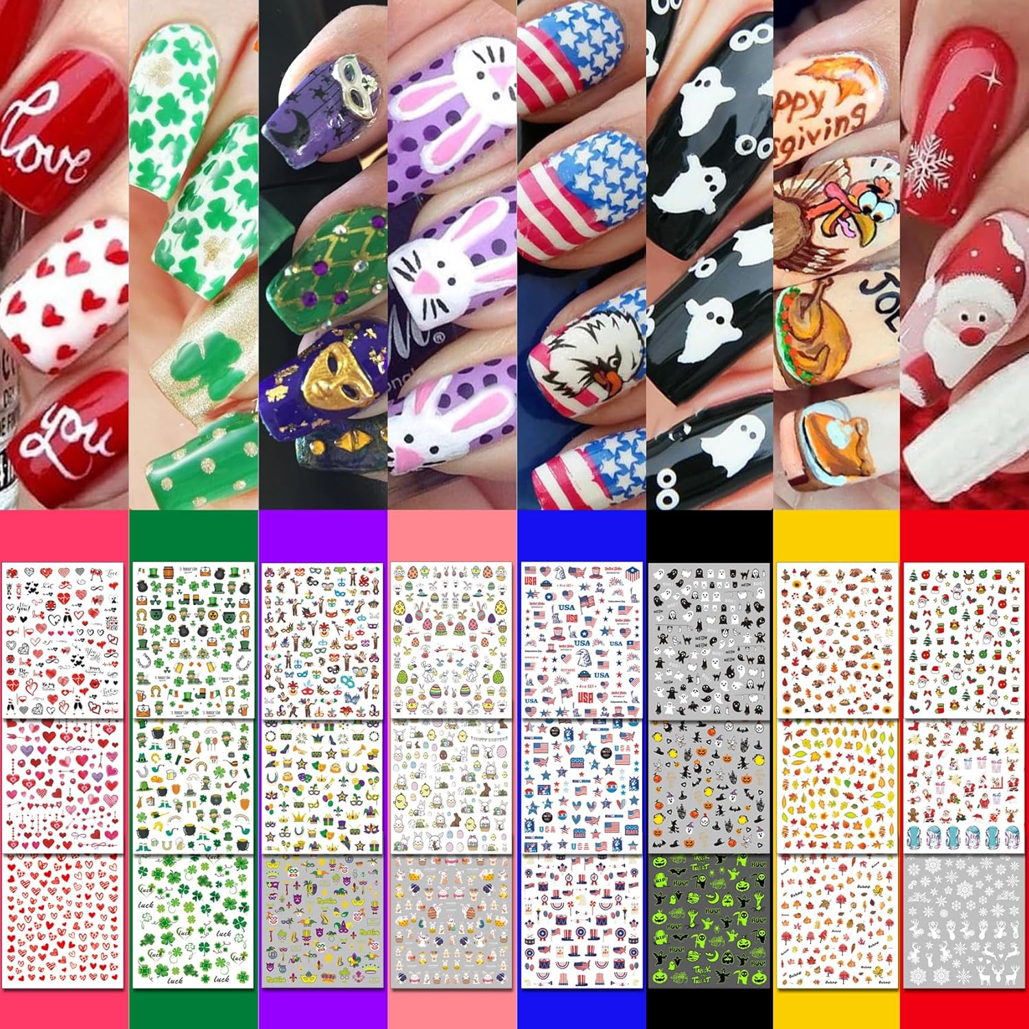 Iddfeve 30 Sheets Holiday Nail Art Stickers variety pack front view