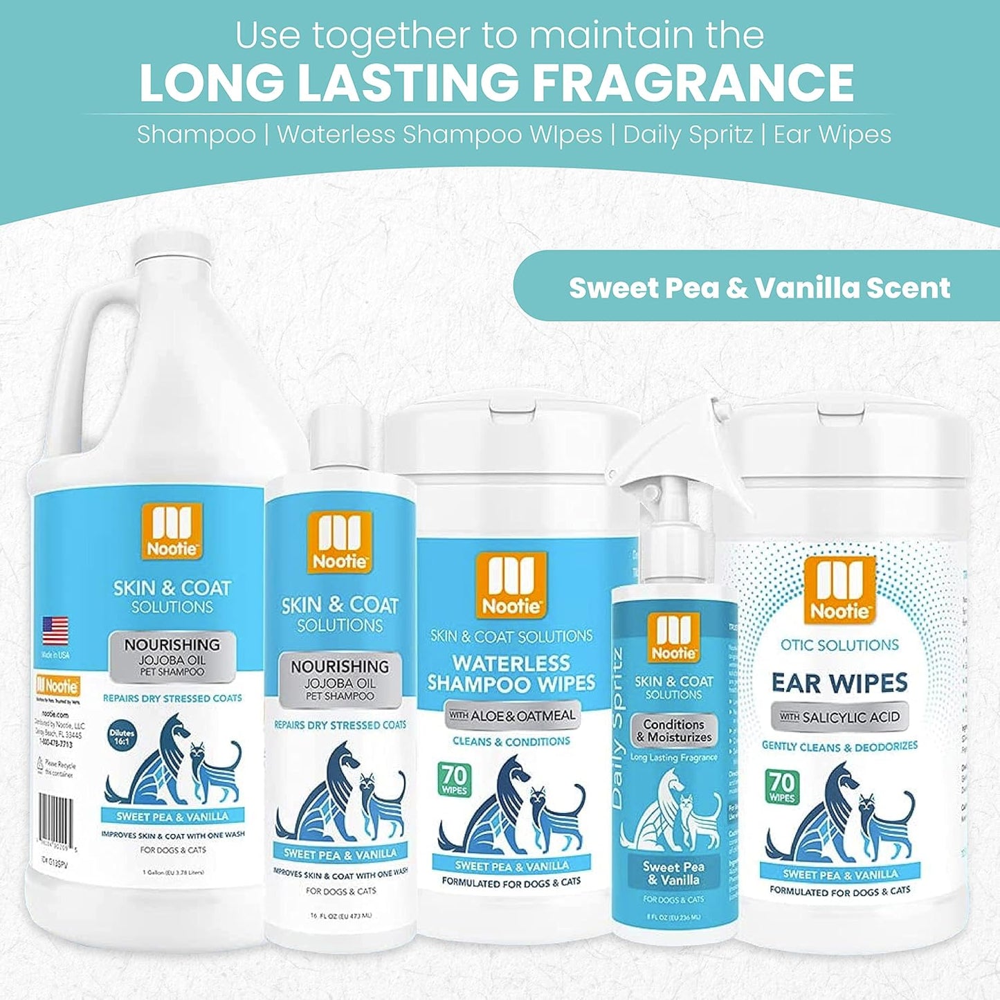 Back label of Nootie waterless shampoo wipes ingredients