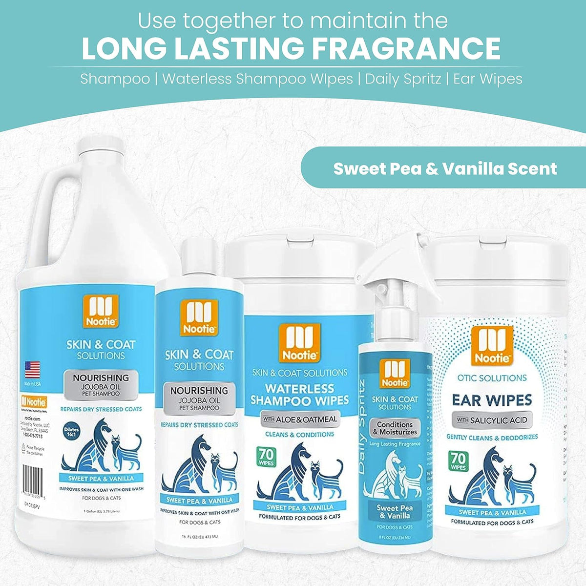 Back label of Nootie waterless shampoo wipes ingredients