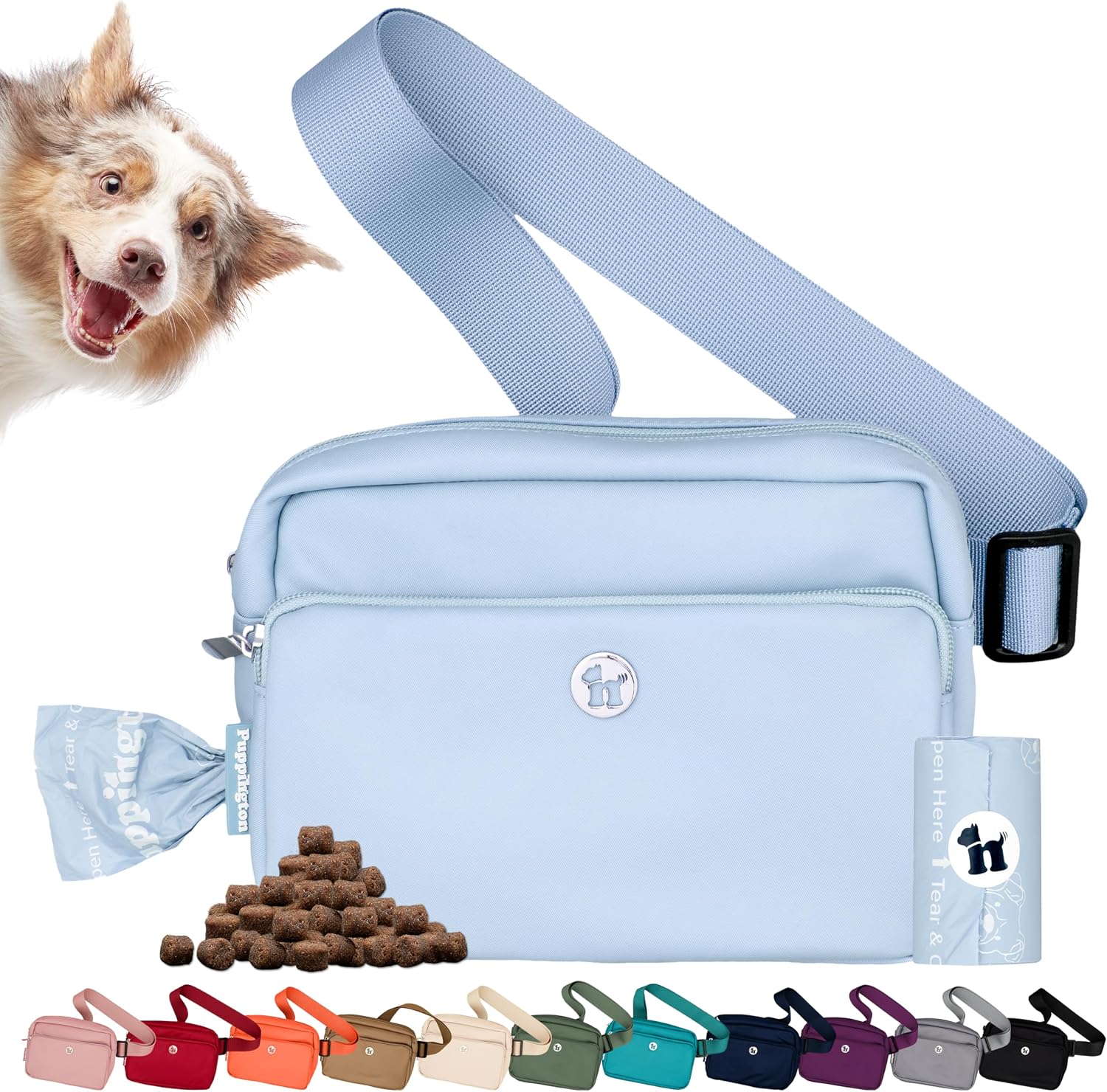 Puppington 3-in-1 Crossbody Dog Walking Bag & Treat Pouch with Matching Planet Safe Poop Bags & Built-In Dispenser - Dog Mom Gift for Puppy Training with Zippered Pockets (Onyx Black) - Image 11