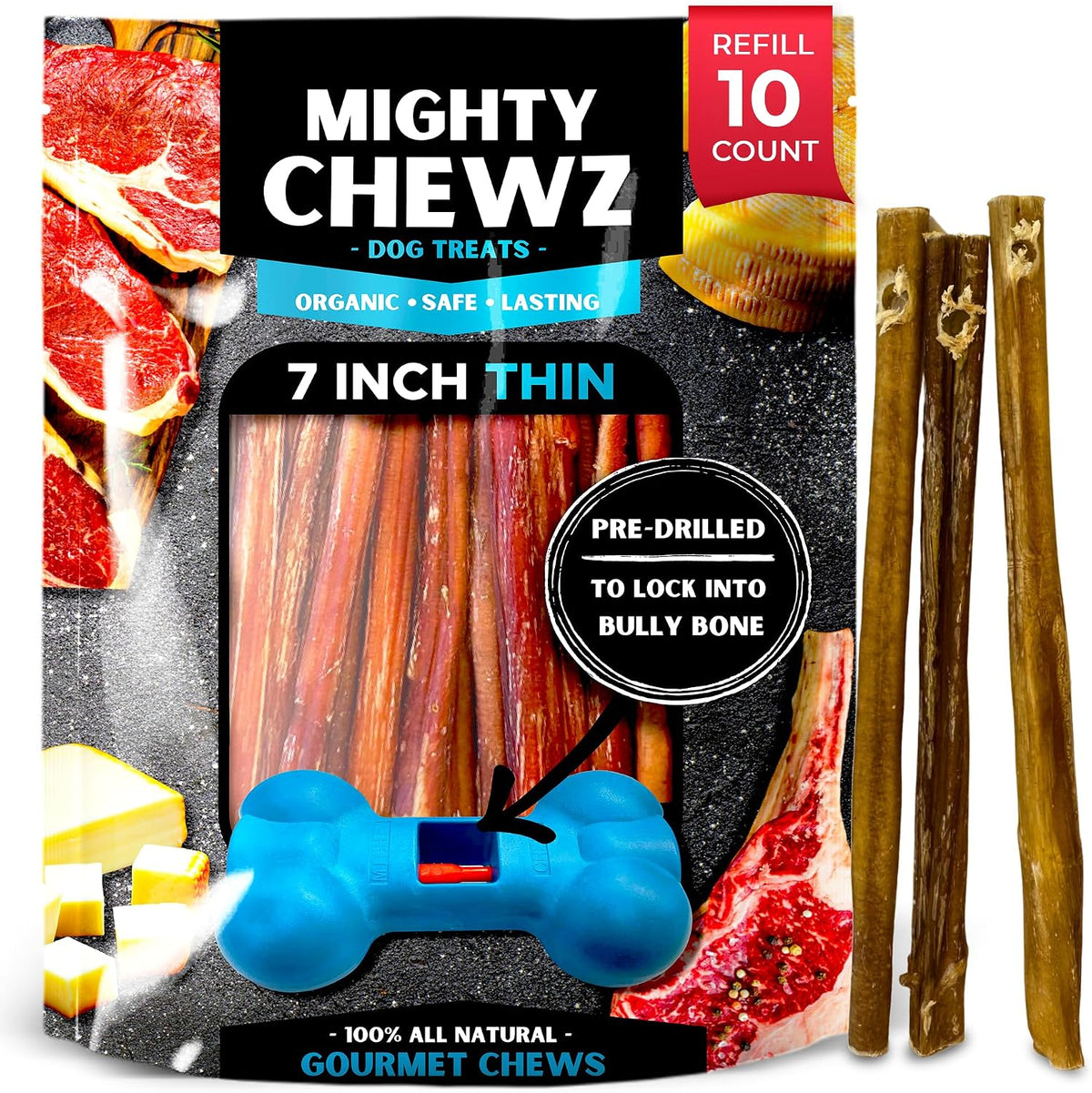 7" Thick Bully Sticks 5 Pack Refill - No Choking/All Natural Pizzle Sticks - Image 12