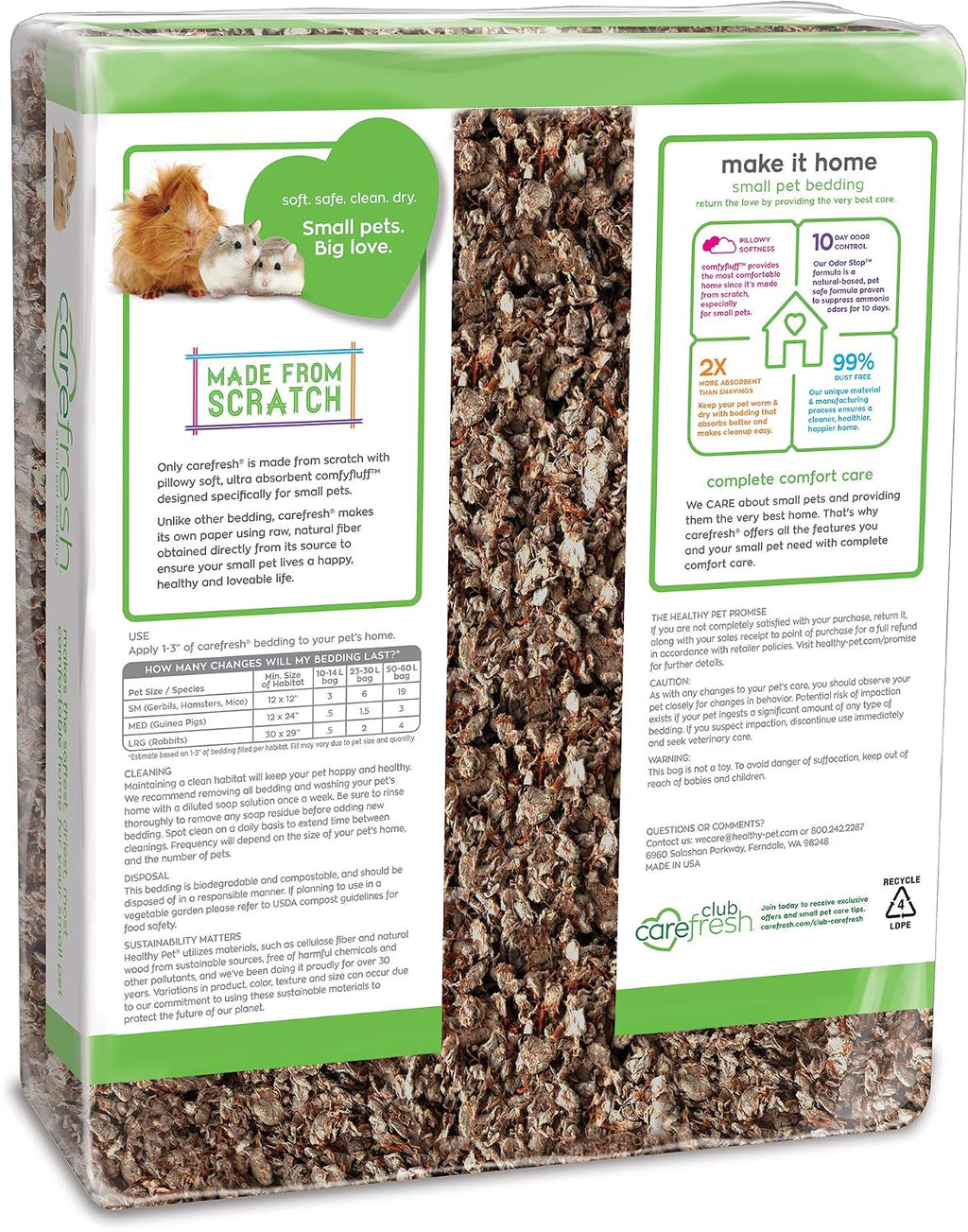 Carefresh 60 liters pet bedding bag showing natural paper texture