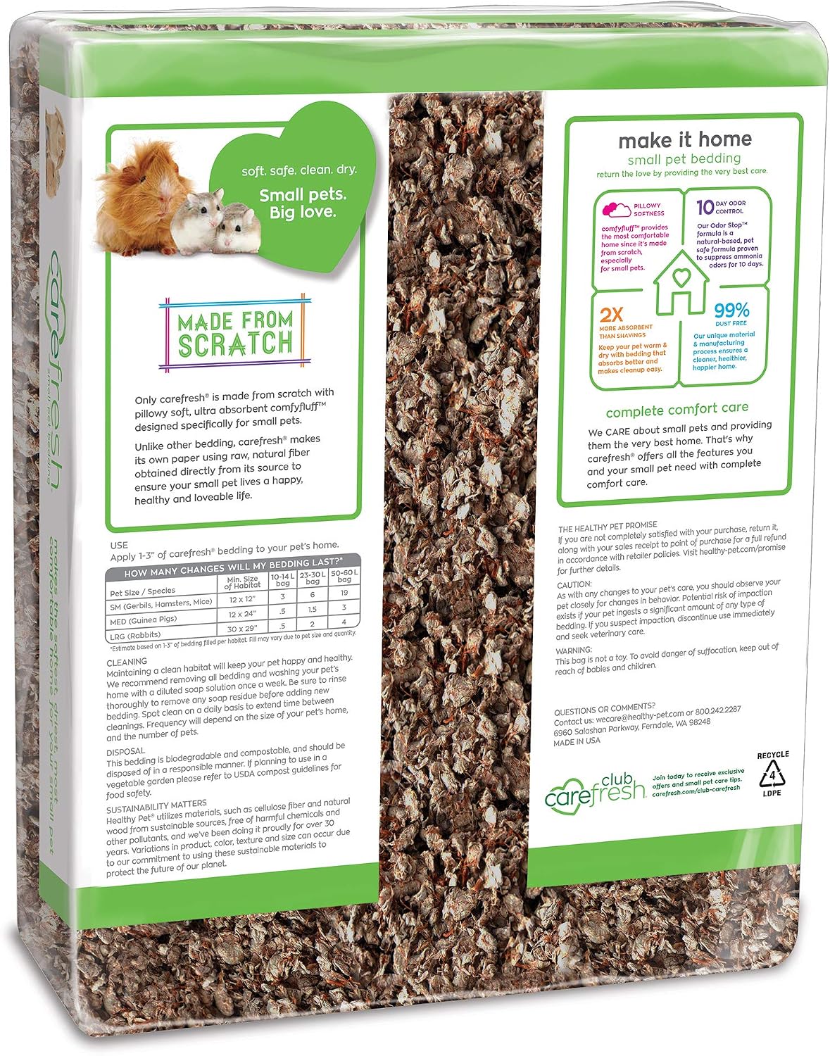 Carefresh 60 liters pet bedding bag showing natural paper texture