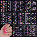 Fandamei VelvetGlow 3D Nail Stickers front packaging view showcasing 30 sheets of colorful nail art decals.